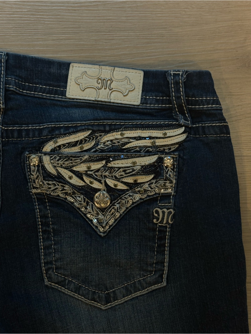 Miss Me Dark Blue Jeans with Embroidered Wing Pocket